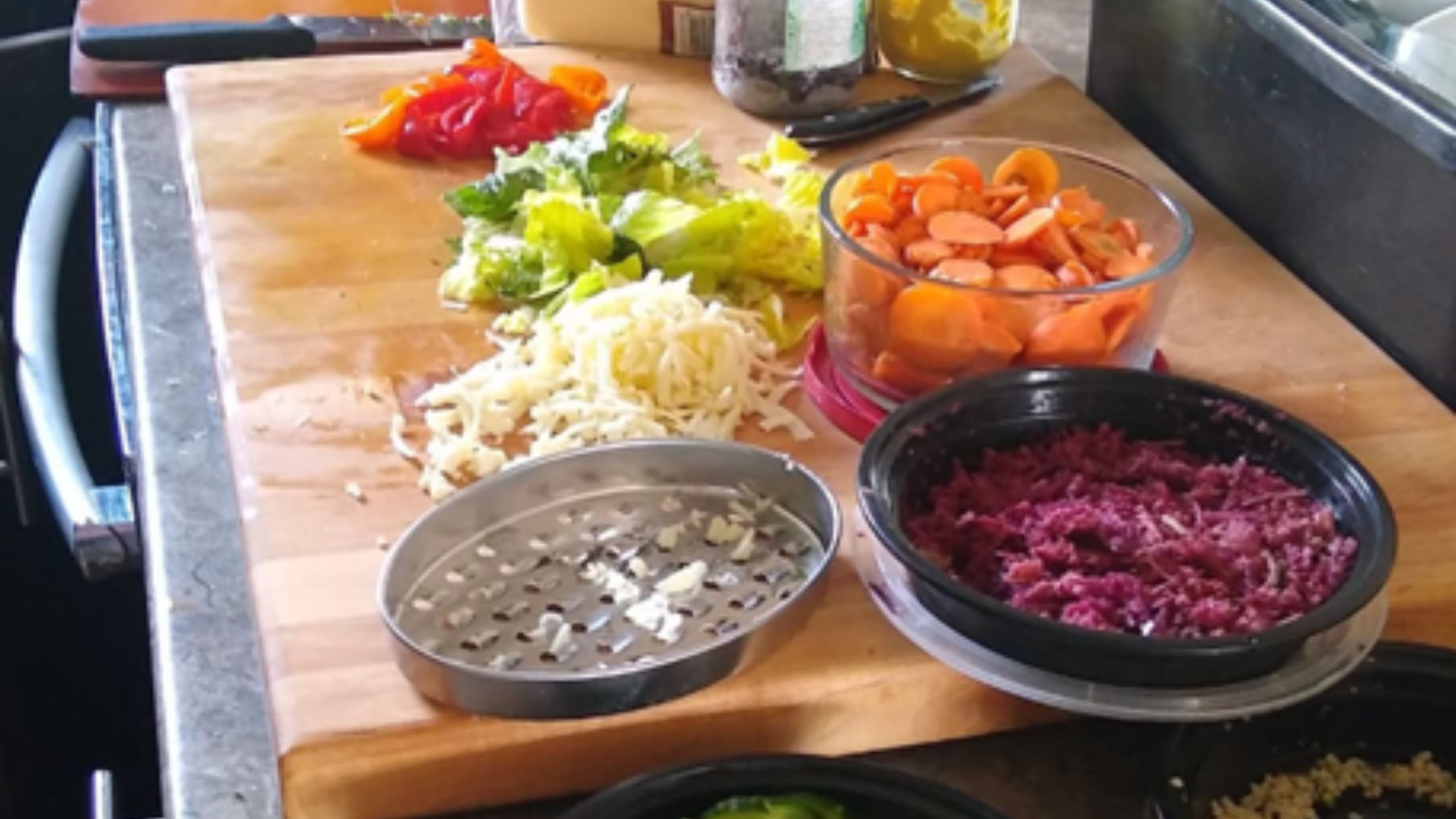 A picture of taco bowl ingredients on the counter.